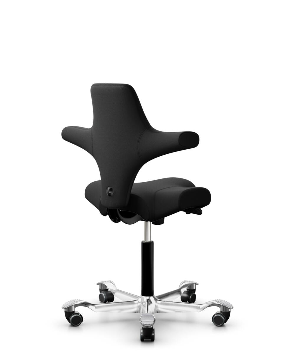 HÅG Capisco 8106 - Select (Gabriel) - Wol / Polyamide - SC60999 - Black - Framekleur - Zwart - Gasveer - 265 mm (Zithoogte 53-79cm) - Vloercontact - Harde wielen t.b.v. zachte vloeren - Voetenring - Nee, geen voetenring - Voetster - Ja, voetster in gep... - 3