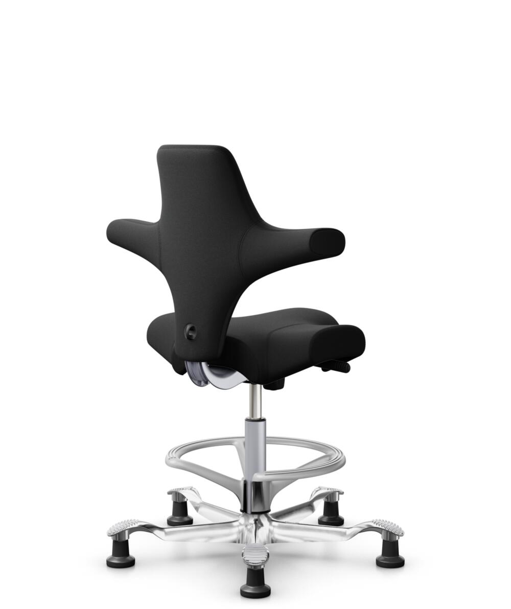 HÅG Capisco 8106 - Select (Gabriel) - Wol / Polyamide - SC60999 - Black - Framekleur - Zilver - Gasveer - 265 mm (Zithoogte 53-79cm) - Vloercontact - Glijdoppen - Voetenring - Ja, in framekleur - Voetster - Ja, voetster in gepolijst aluminium - 3