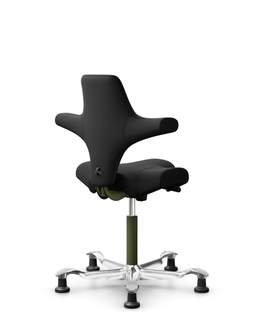 HÅG Capisco 8106 - Select (Gabriel) - Wol / Polyamide - SC60999 - Black - Framekleur - Moss Grey - Gasveer - 200 mm (Zithoogte 46-64cm) - Vloercontact - Glijdoppen - Voetenring - Nee, geen voetenring - Voetster - Ja, voetster in gepolijst aluminium - 3