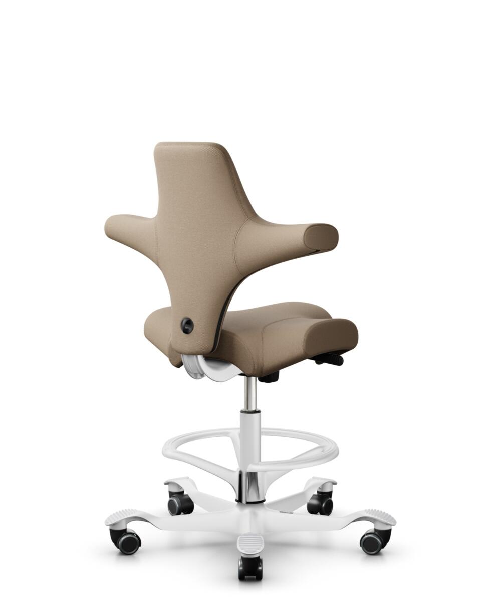 HÅG Capisco 8106 - Select (Gabriel) - Wol / Polyamide - SC61184 - Light brown - Framekleur - Wit - Gasveer - 265 mm (Zithoogte 53-79cm) - Vloercontact - Zachte wielen t.b.v. harde vloeren - Voetenring - Ja, in framekleur - Voetster - Nee, voetster in f... - 3