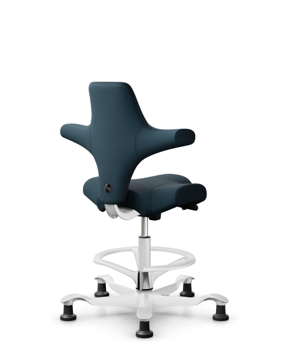 HÅG Capisco 8106 - Select (Gabriel) - Wol / Polyamide - SC66194 - Blue - Framekleur - Wit - Gasveer - 200 mm (Zithoogte 46-64cm) - Vloercontact - Glijdoppen - Voetenring - Ja, in framekleur - Voetster - Nee, voetster in framekleur - 3