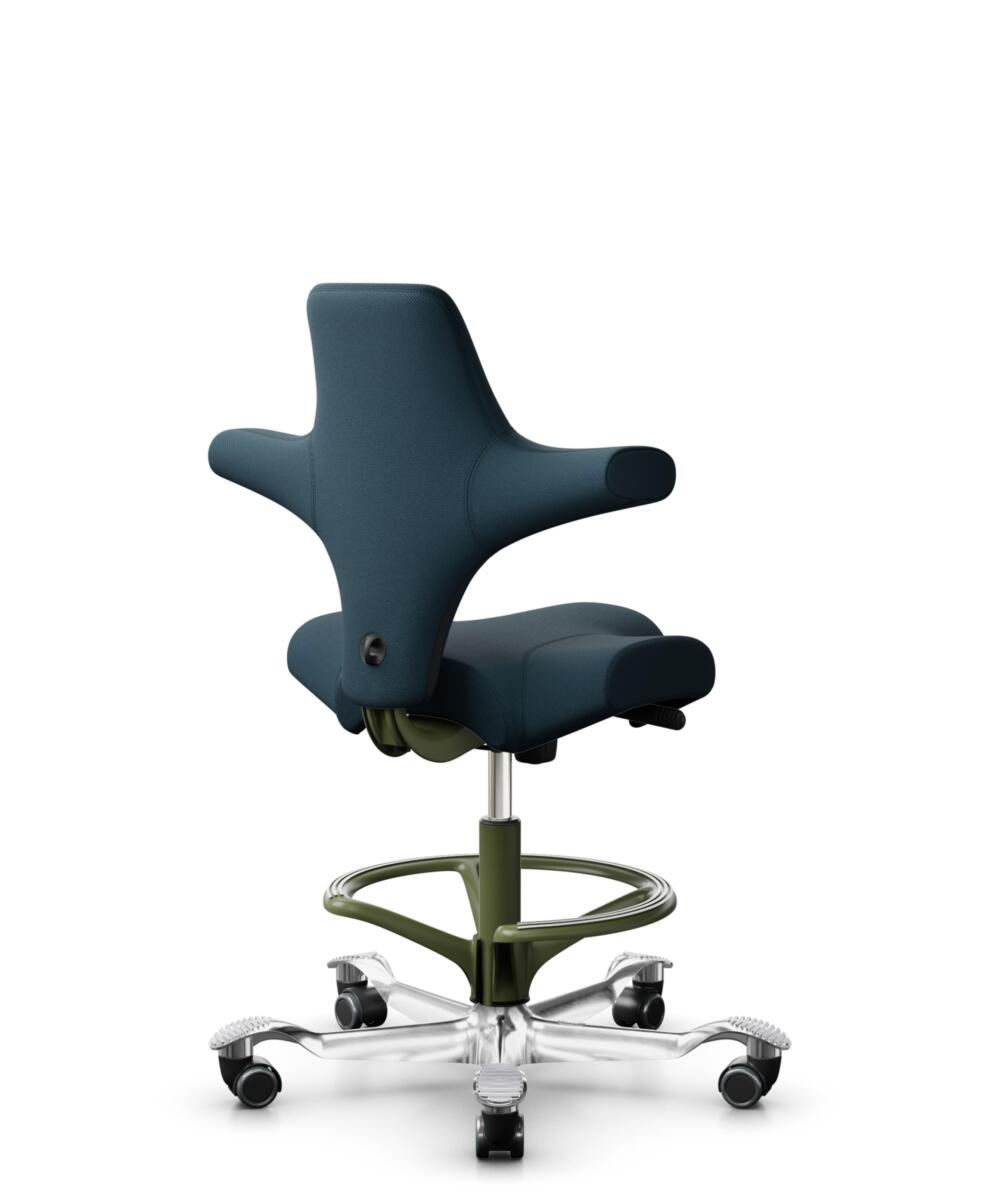 HÅG Capisco 8106 - Select (Gabriel) - Wol / Polyamide - SC66194 - Blue - Framekleur - Moss Grey - Gasveer - 265 mm (Zithoogte 53-79cm) - Vloercontact - Harde wielen t.b.v. zachte vloeren - Voetenring - Ja, in framekleur - Voetster - Ja, voetster in gep... - 3