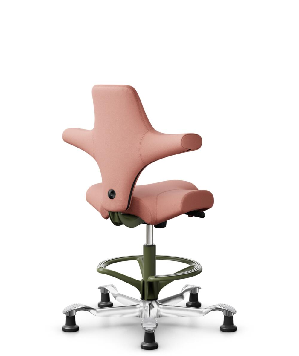 HÅG Capisco 8106 - Select (Gabriel) - Wol / Polyamide - SC64213 - Light blush - Framekleur - Moss Grey - Gasveer - 265 mm (Zithoogte 53-79cm) - Vloercontact - Glijdoppen - Voetenring - Ja, in framekleur - Voetster - Ja, voetster in gepolijst aluminium - 3