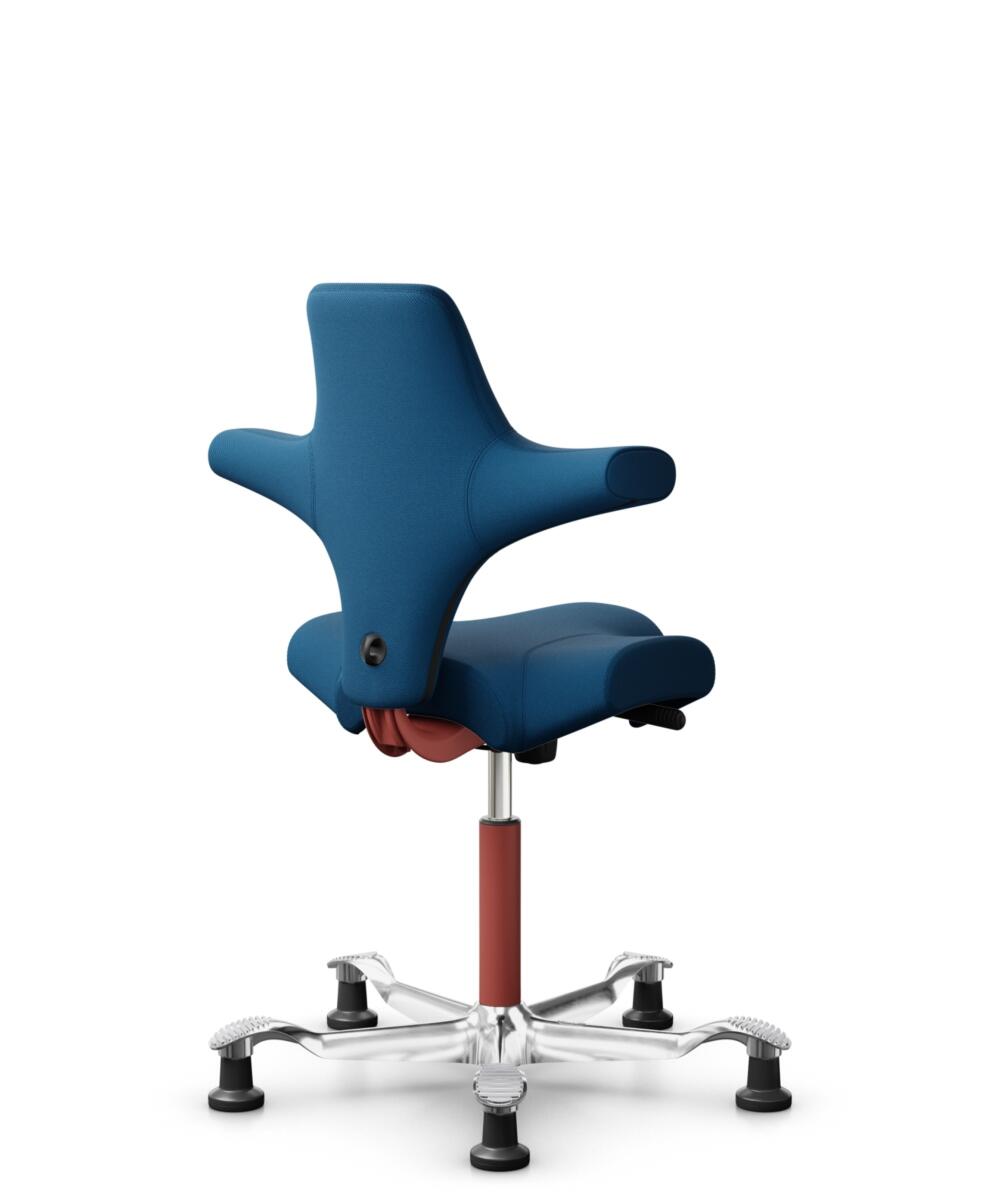 HÅG Capisco 8106 - Select (Gabriel) - Wol / Polyamide - SC66071 - Navy blue - Framekleur - Blush Rose - Gasveer - 265 mm (Zithoogte 53-79cm) - Vloercontact - Glijdoppen - Voetenring - Nee, geen voetenring - Voetster - Ja, voetster in gepolijst aluminium - 3