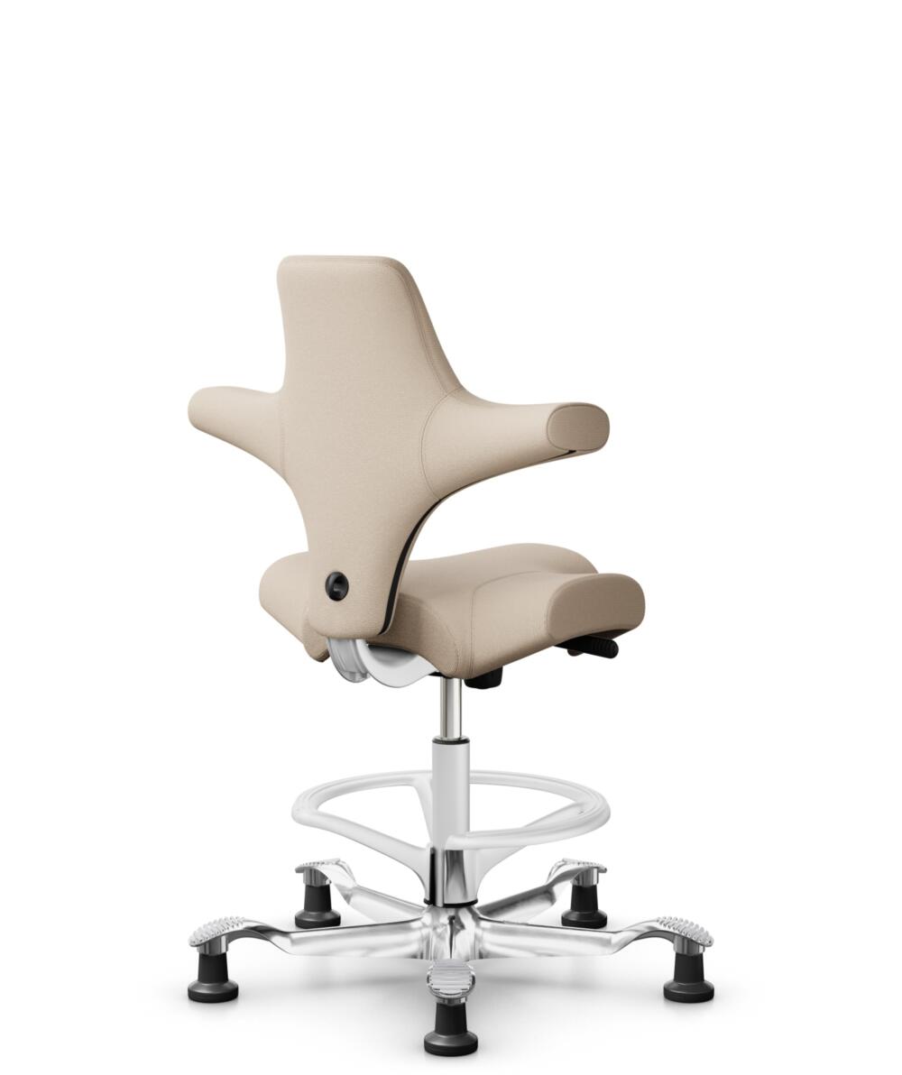 HÅG Capisco 8106 - Select (Gabriel) - Wol / Polyamide - SC61188 - Light beige - Framekleur - Wit - Gasveer - 265 mm (Zithoogte 53-79cm) - Vloercontact - Glijdoppen - Voetenring - Ja, in framekleur - Voetster - Ja, voetster in gepolijst aluminium - 3