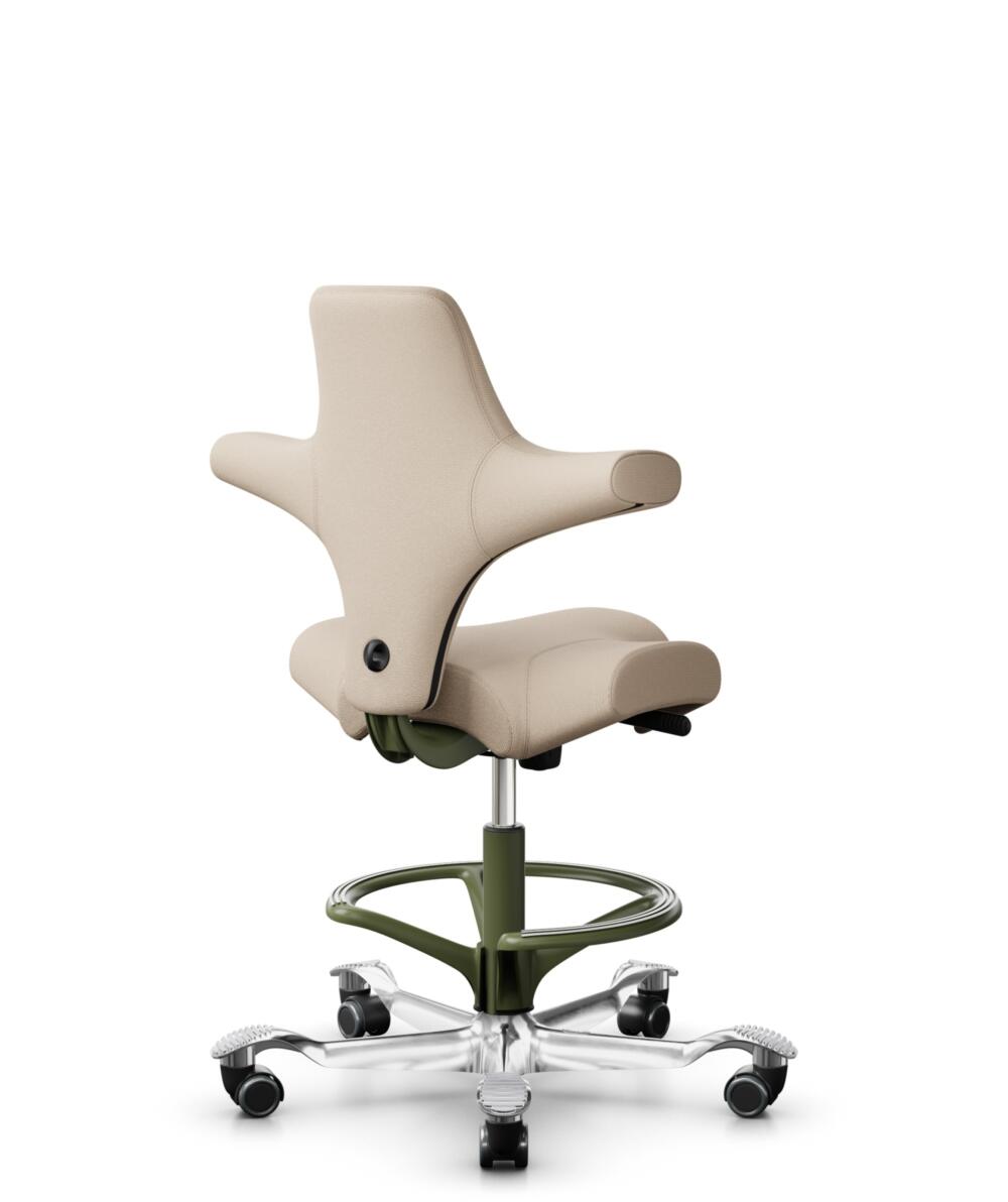 HÅG Capisco 8106 - Select (Gabriel) - Wol / Polyamide - SC61188 - Light beige - Framekleur - Moss Grey - Gasveer - 265 mm (Zithoogte 53-79cm) - Vloercontact - Harde wielen t.b.v. zachte vloeren - Voetenring - Ja, in framekleur - Voetster - Ja, voetster... - 3