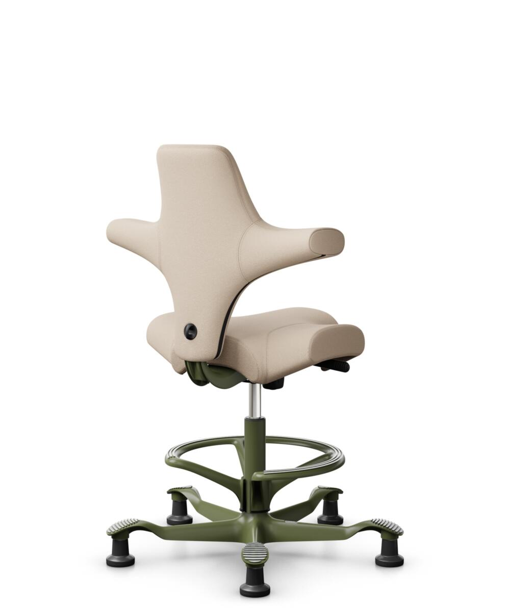 HÅG Capisco 8106 - Select (Gabriel) - Wol / Polyamide - SC61188 - Light beige - Framekleur - Moss Grey - Gasveer - 265 mm (Zithoogte 53-79cm) - Vloercontact - Glijdoppen - Voetenring - Ja, in framekleur - Voetster - Nee, voetster in framekleur - 3