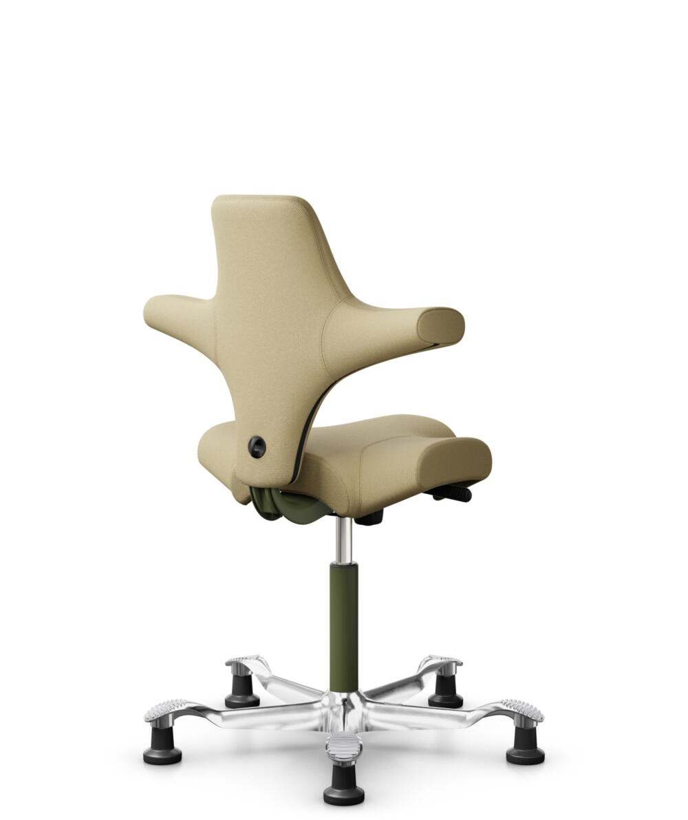 HÅG Capisco 8106 - Select (Gabriel) - Wol / Polyamide - SC62097 - Light ochre - Framekleur - Moss Grey - Gasveer - 150 mm (Zithoogte 40-55cm) - Vloercontact - Glijdoppen - Voetenring - Nee, geen voetenring - Voetster - Ja, voetster in gepolijst aluminium - 3