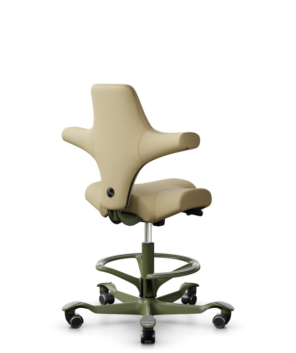 HÅG Capisco 8106 - Select (Gabriel) - Wol / Polyamide - SC62097 - Light ochre - Framekleur - Moss Grey - Gasveer - 265 mm (Zithoogte 53-79cm) - Vloercontact - Harde wielen t.b.v. zachte vloeren - Voetenring - Ja, in framekleur - Voetster - Nee, voetste... - 3