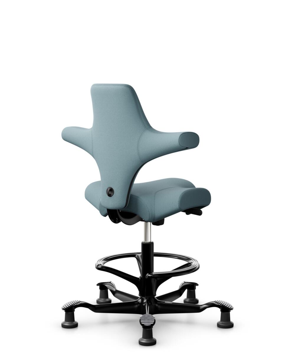 HÅG Capisco 8106 - Select (Gabriel) - Wol / Polyamide - SC67098 - Glacier blue - Framekleur - Zwart - Gasveer - 265 mm (Zithoogte 53-79cm) - Vloercontact - Glijdoppen - Voetenring - Ja, in framekleur - Voetster - Nee, voetster in framekleur - 1