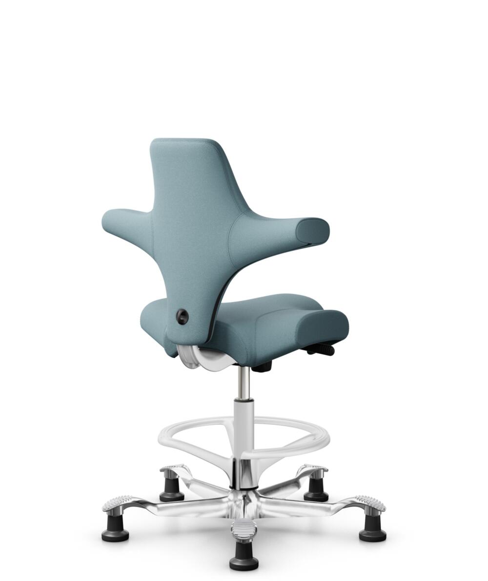 HÅG Capisco 8106 - Select (Gabriel) - Wol / Polyamide - SC67098 - Glacier blue - Framekleur - Wit - Gasveer - 200 mm (Zithoogte 46-64cm) - Vloercontact - Glijdoppen - Voetenring - Ja, in framekleur - Voetster - Ja, voetster in gepolijst aluminium - 3