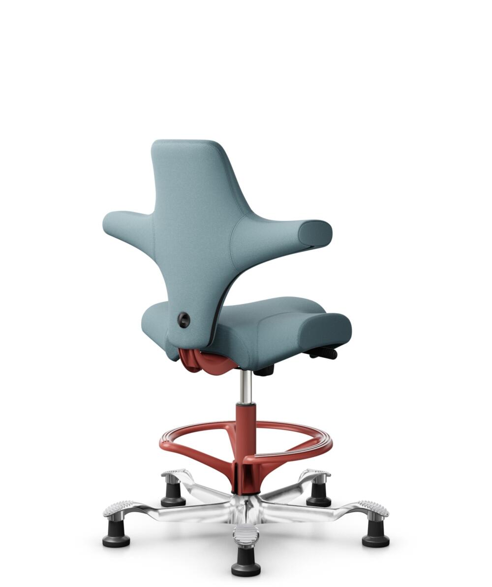 HÅG Capisco 8106 - Select (Gabriel) - Wol / Polyamide - SC67098 - Glacier blue - Framekleur - Blush Rose - Gasveer - 265 mm (Zithoogte 53-79cm) - Vloercontact - Glijdoppen - Voetenring - Ja, in framekleur - Voetster - Ja, voetster in gepolijst aluminium - 3
