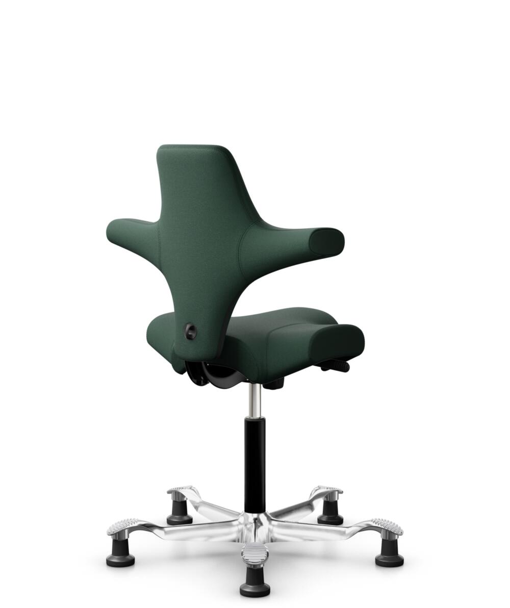 HÅG Capisco 8106 - Select (Gabriel) - Wol / Polyamide - SC68209 - Dark green - Framekleur - Zwart - Gasveer - 150 mm (Zithoogte 40-55cm) - Vloercontact - Glijdoppen - Voetenring - Nee, geen voetenring - Voetster - Ja, voetster in gepolijst aluminium - 1