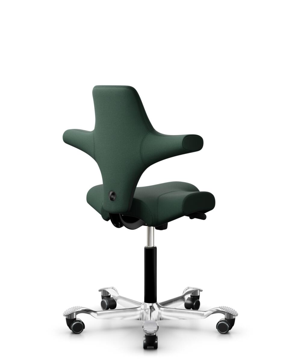 HÅG Capisco 8106 - Select (Gabriel) - Wol / Polyamide - SC68209 - Dark green - Framekleur - Zwart - Gasveer - 200 mm (Zithoogte 46-64cm) - Vloercontact - Harde wielen t.b.v. zachte vloeren - Voetenring - Nee, geen voetenring - Voetster - Ja, voetster i... - 1