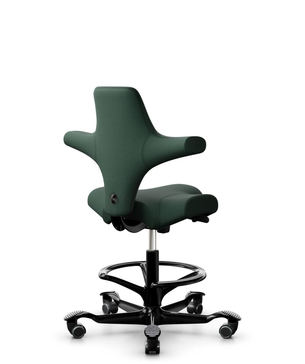 HÅG Capisco 8106 - Select (Gabriel) - Wol / Polyamide - SC68209 - Dark green - Framekleur - Zwart - Gasveer - 265 mm (Zithoogte 53-79cm) - Vloercontact - Harde wielen t.b.v. zachte vloeren - Voetenring - Ja, in framekleur - Voetster - Nee, voetster in ... - 1