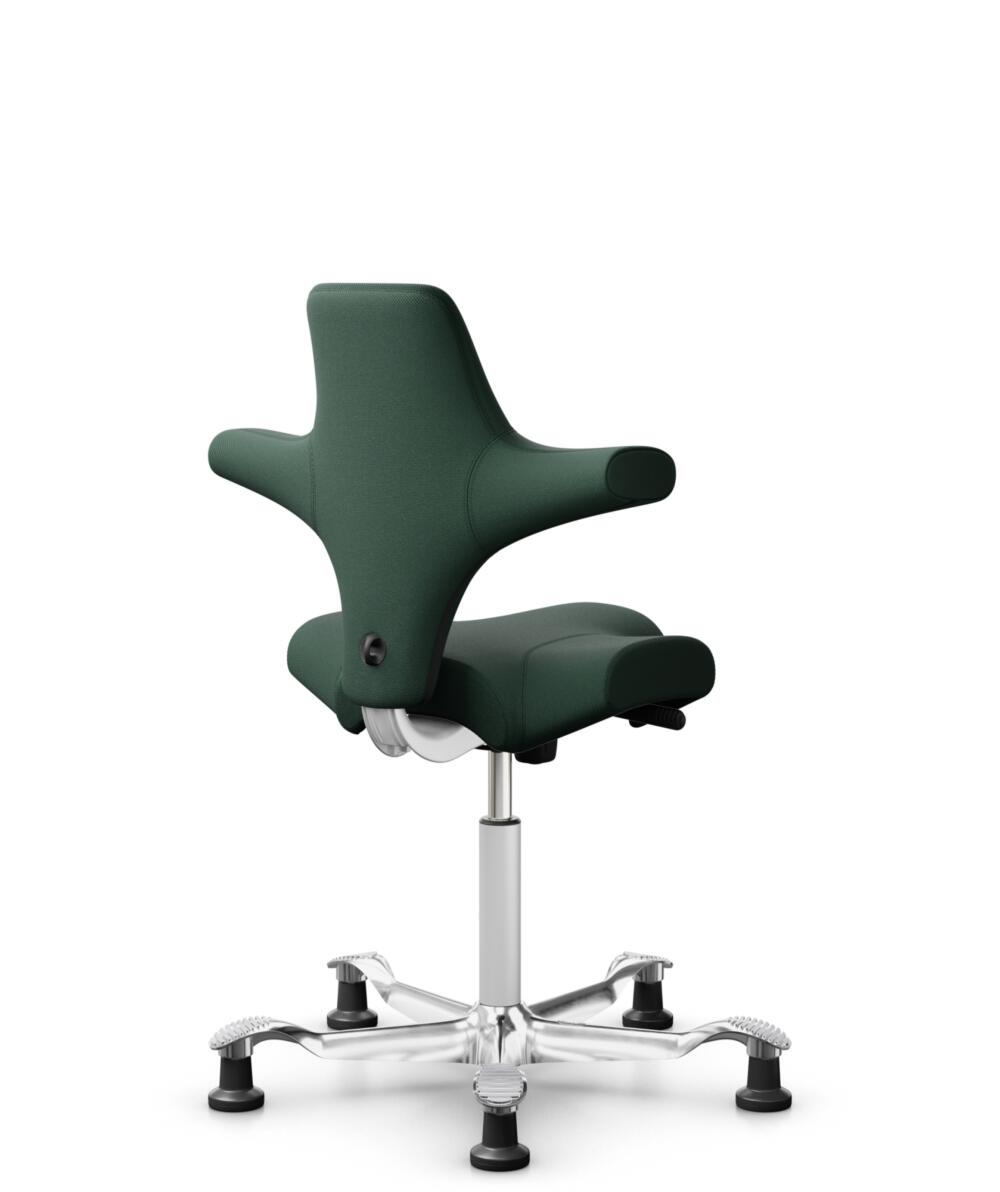 HÅG Capisco 8106 - Select (Gabriel) - Wol / Polyamide - SC68209 - Dark green - Framekleur - Wit - Gasveer - 265 mm (Zithoogte 53-79cm) - Vloercontact - Glijdoppen - Voetenring - Nee, geen voetenring - Voetster - Ja, voetster in gepolijst aluminium - 1