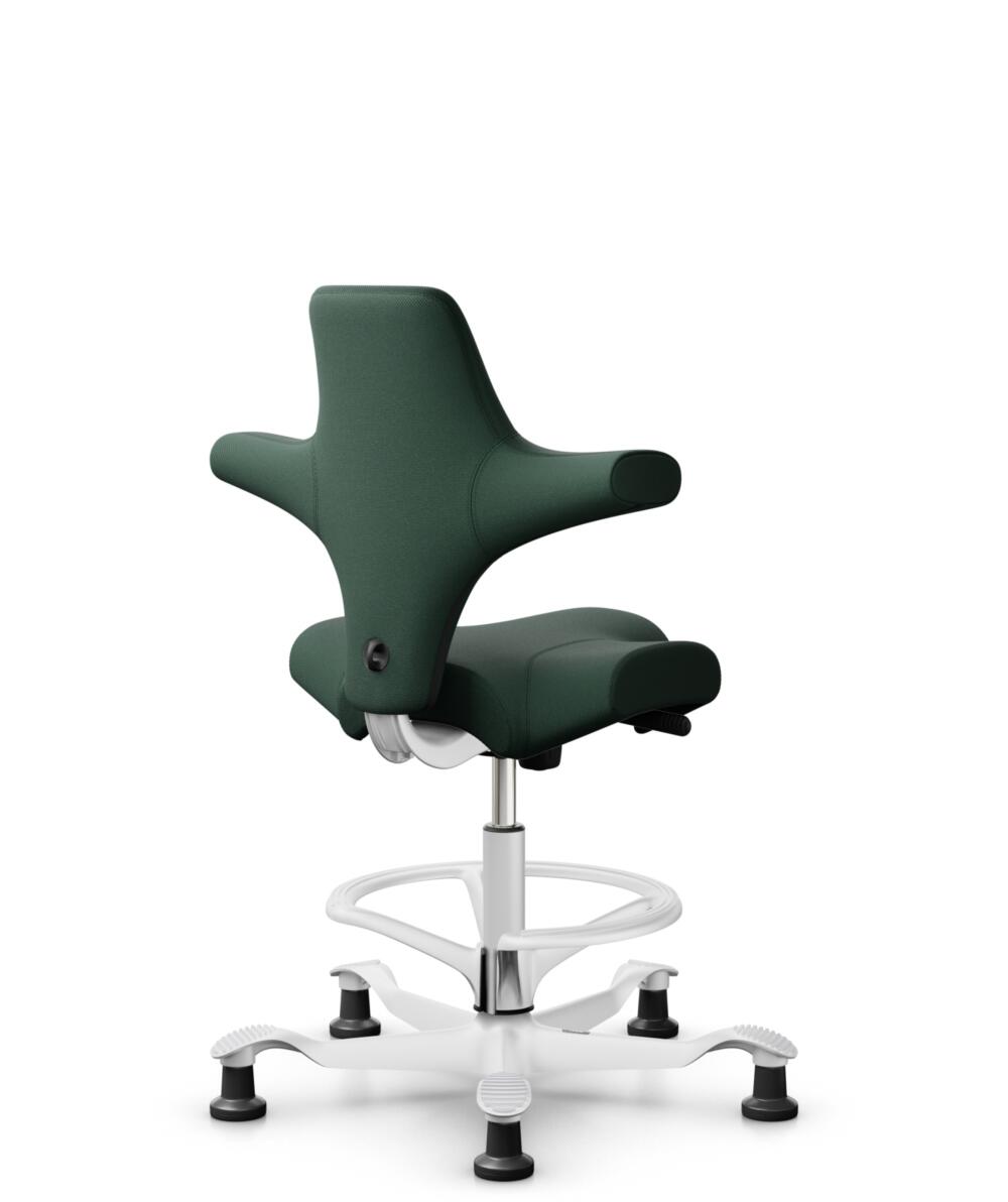 HÅG Capisco 8106 - Select (Gabriel) - Wol / Polyamide - SC68209 - Dark green - Framekleur - Wit - Gasveer - 265 mm (Zithoogte 53-79cm) - Vloercontact - Glijdoppen - Voetenring - Ja, in framekleur - Voetster - Nee, voetster in framekleur - 1