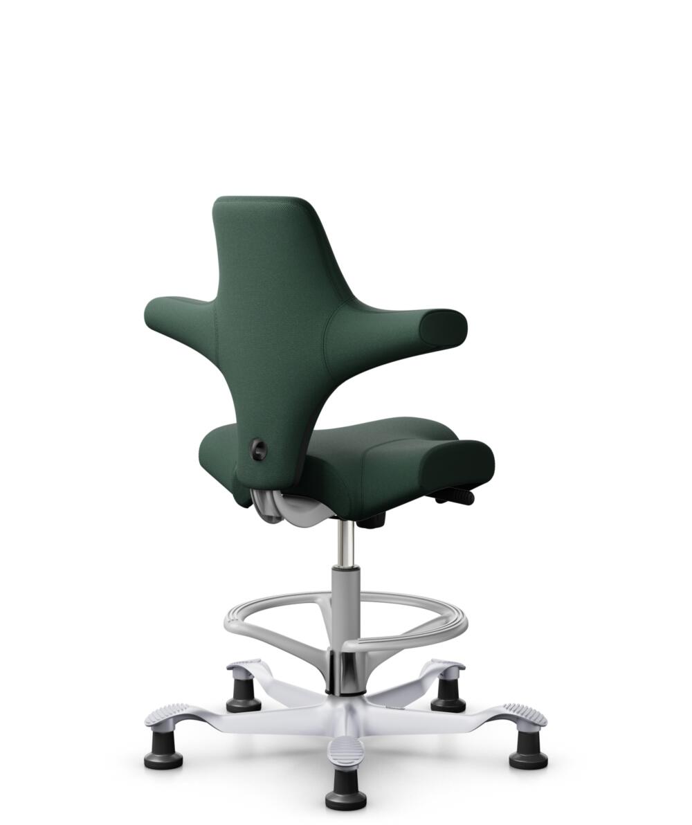 HÅG Capisco 8106 - Select (Gabriel) - Wol / Polyamide - SC68209 - Dark green - Framekleur - Zilver - Gasveer - 265 mm (Zithoogte 53-79cm) - Vloercontact - Glijdoppen - Voetenring - Ja, in framekleur - Voetster - Nee, voetster in framekleur - 3