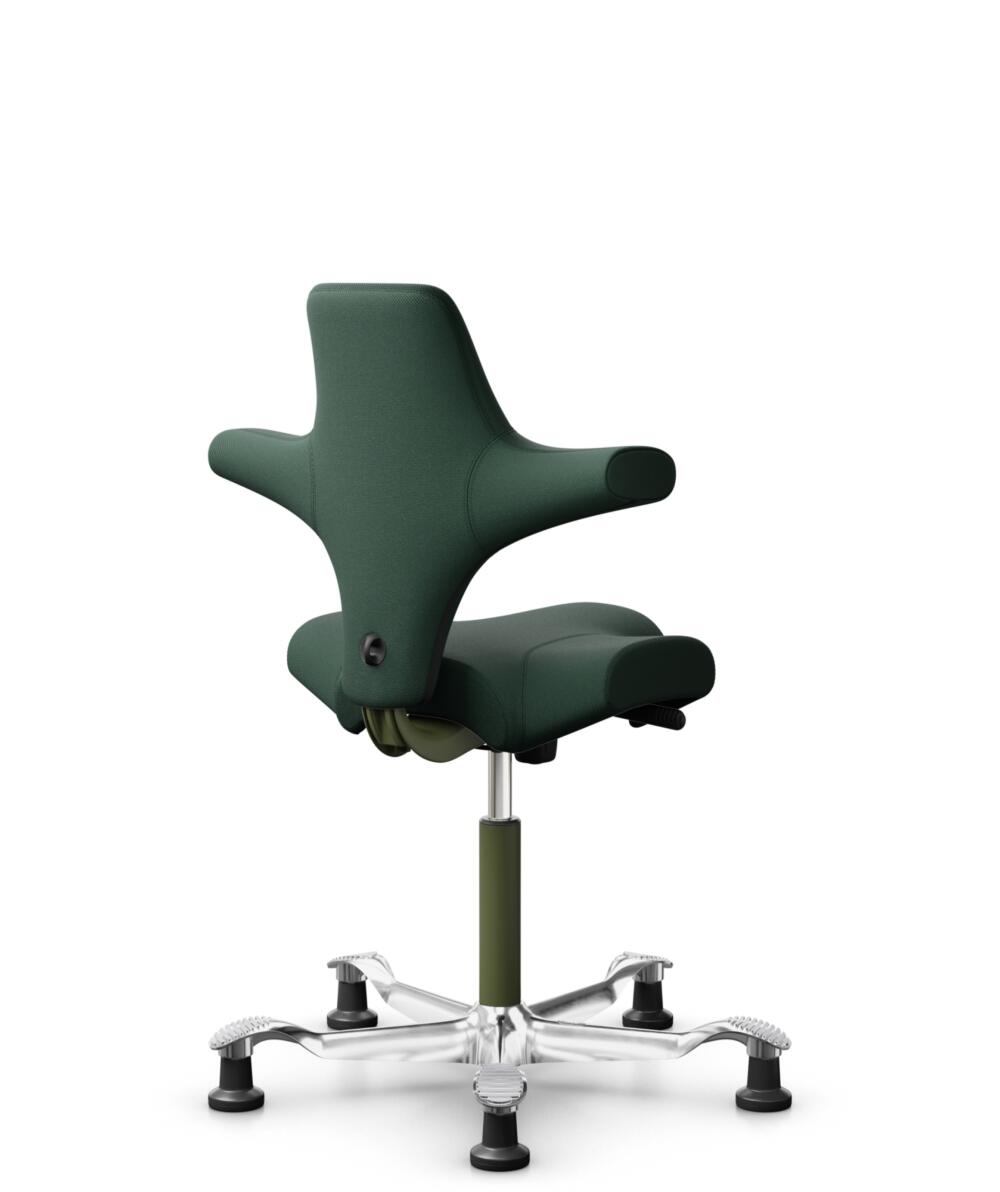 HÅG Capisco 8106 - Select (Gabriel) - Wol / Polyamide - SC68209 - Dark green - Framekleur - Moss Grey - Gasveer - 150 mm (Zithoogte 40-55cm) - Vloercontact - Glijdoppen - Voetenring - Nee, geen voetenring - Voetster - Ja, voetster in gepolijst aluminium - 3
