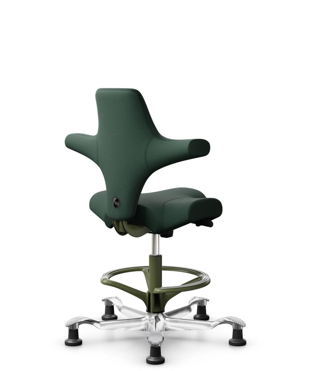 HÅG Capisco 8106 - Select (Gabriel) - Wol / Polyamide - SC68209 - Dark green - Framekleur - Moss Grey - Gasveer - 265 mm (Zithoogte 53-79cm) - Vloercontact - Glijdoppen - Voetenring - Ja, in framekleur - Voetster - Ja, voetster in gepolijst aluminium - 1
