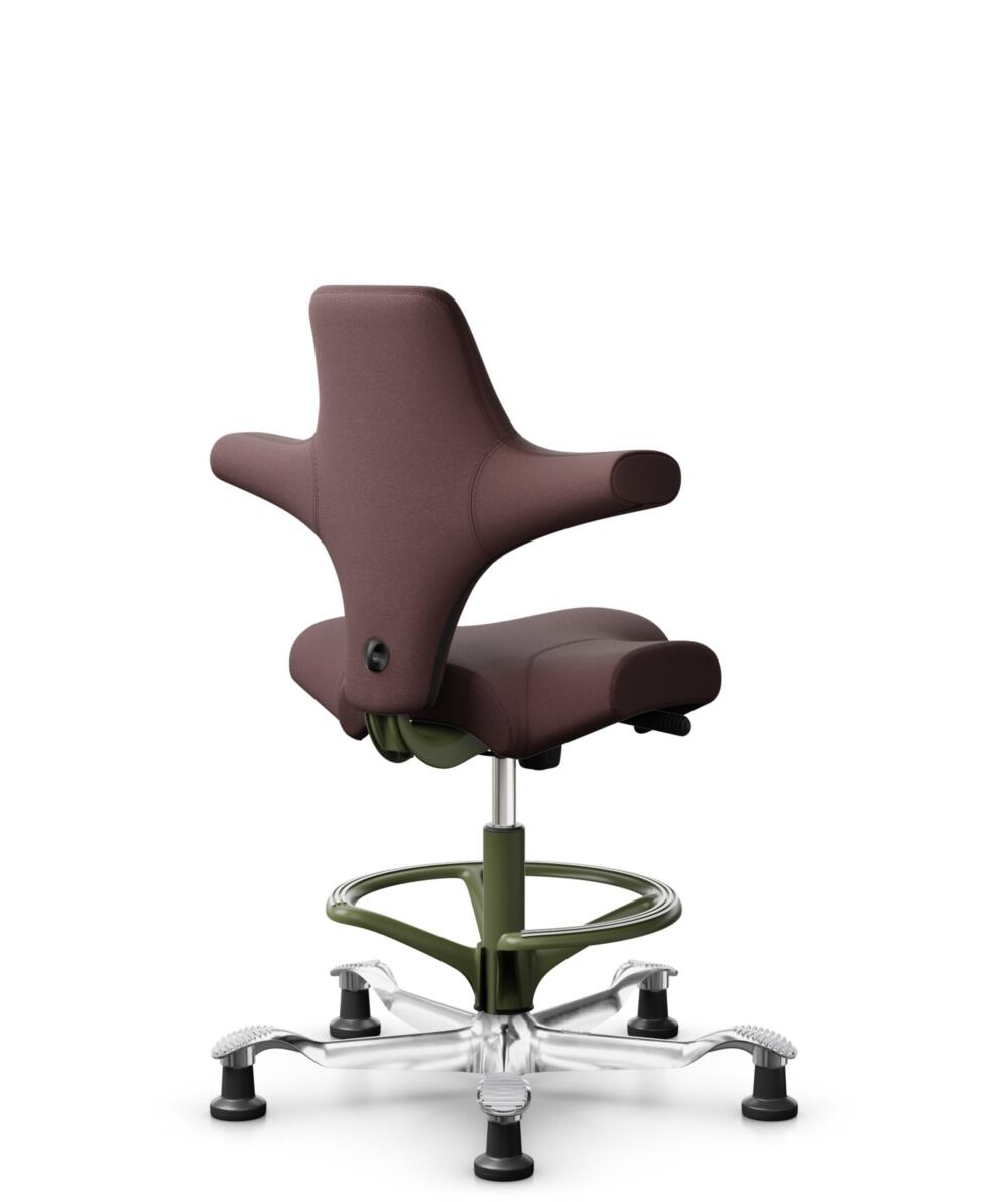 HÅG Capisco 8106 - Select (Gabriel) - Wol / Polyamide - SC61186 - Chestnut - Framekleur - Moss Grey - Gasveer - 265 mm (Zithoogte 53-79cm) - Vloercontact - Glijdoppen - Voetenring - Ja, in framekleur - Voetster - Ja, voetster in gepolijst aluminium - 1
