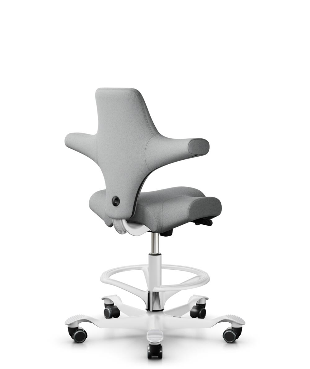 HÅG Capisco 8106 - Capture (Gabriel) - Wol / Polyamide - CPT4102 - Light grey - Framekleur - Wit - Gasveer - 265 mm (Zithoogte 53-79cm) - Vloercontact - Harde wielen t.b.v. zachte vloeren - Voetenring - Ja, in framekleur - Voetster - Nee, voetster in f... - 3