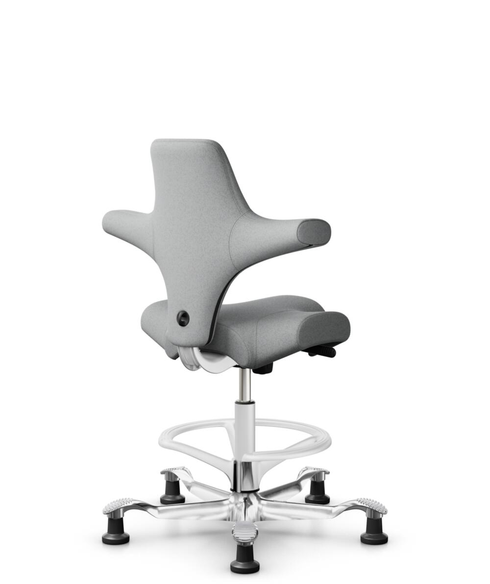 HÅG Capisco 8106 - Capture (Gabriel) - Wol / Polyamide - CPT4102 - Light grey - Framekleur - Wit - Gasveer - 265 mm (Zithoogte 53-79cm) - Vloercontact - Glijdoppen - Voetenring - Ja, in framekleur - Voetster - Ja, voetster in gepolijst aluminium - 3