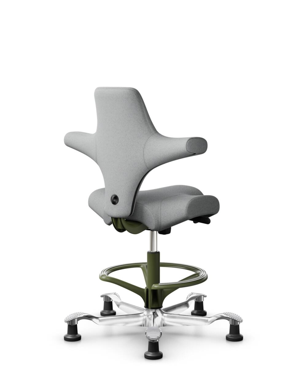 HÅG Capisco 8106 - Capture (Gabriel) - Wol / Polyamide - CPT4102 - Light grey - Framekleur - Moss Grey - Gasveer - 200 mm (Zithoogte 46-64cm) - Vloercontact - Glijdoppen - Voetenring - Ja, in framekleur - Voetster - Ja, voetster in gepolijst aluminium - 1