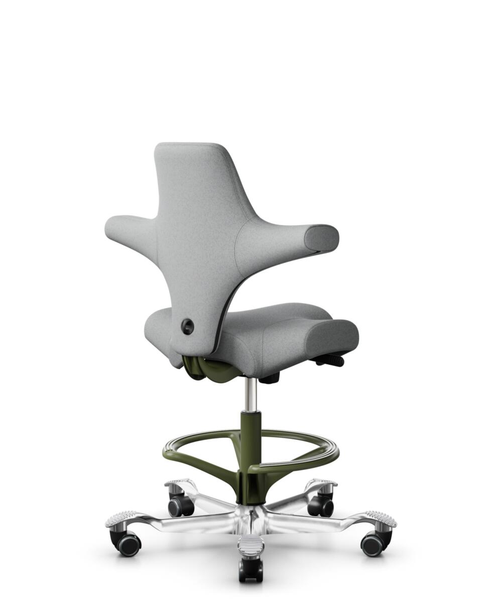 HÅG Capisco 8106 - Capture (Gabriel) - Wol / Polyamide - CPT4102 - Light grey - Framekleur - Moss Grey - Gasveer - 265 mm (Zithoogte 53-79cm) - Vloercontact - Harde wielen t.b.v. zachte vloeren - Voetenring - Ja, in framekleur - Voetster - Ja, voetster... - 1