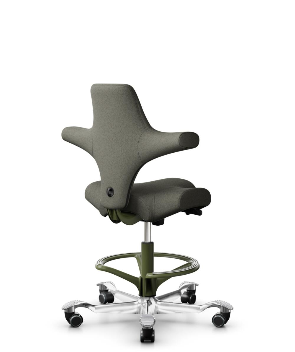 HÅG Capisco 8106 - Capture (Gabriel) - Wol / Polyamide - CPT4401 - Warm grey - Framekleur - Moss Grey - Gasveer - 200 mm (Zithoogte 46-64cm) - Vloercontact - Zachte wielen t.b.v. harde vloeren - Voetenring - Ja, in framekleur - Voetster - Ja, voetster ... - 1