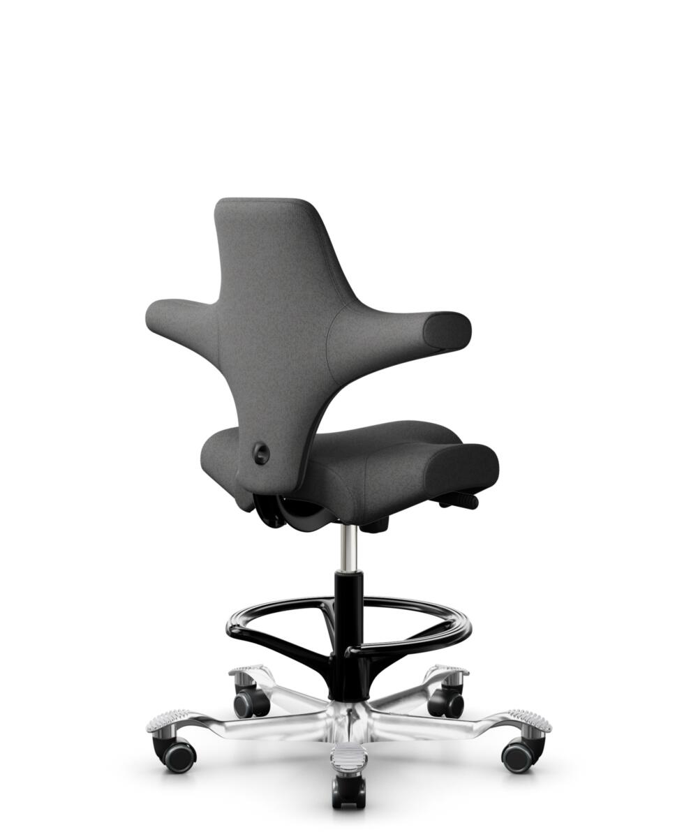 HÅG Capisco 8106 - Capture (Gabriel) - Wol / Polyamide - CPT4601 - Dark grey - Framekleur - Zwart - Gasveer - 200 mm (Zithoogte 46-64cm) - Vloercontact - Harde wielen t.b.v. zachte vloeren - Voetenring - Ja, in framekleur - Voetster - Ja, voetster in g... - 3