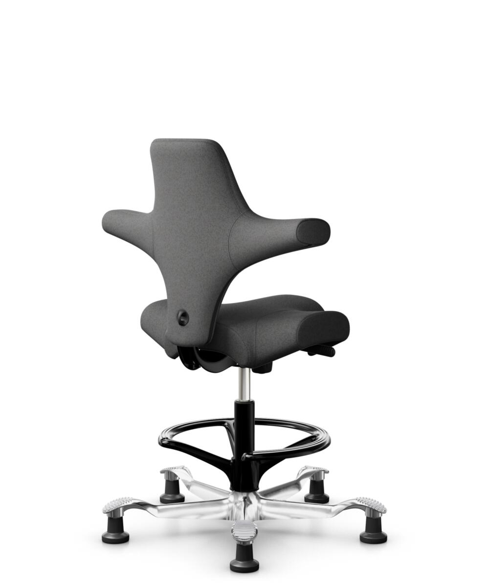 HÅG Capisco 8106 - Capture (Gabriel) - Wol / Polyamide - CPT4601 - Dark grey - Framekleur - Zwart - Gasveer - 265 mm (Zithoogte 53-79cm) - Vloercontact - Glijdoppen - Voetenring - Ja, in framekleur - Voetster - Ja, voetster in gepolijst aluminium - 1