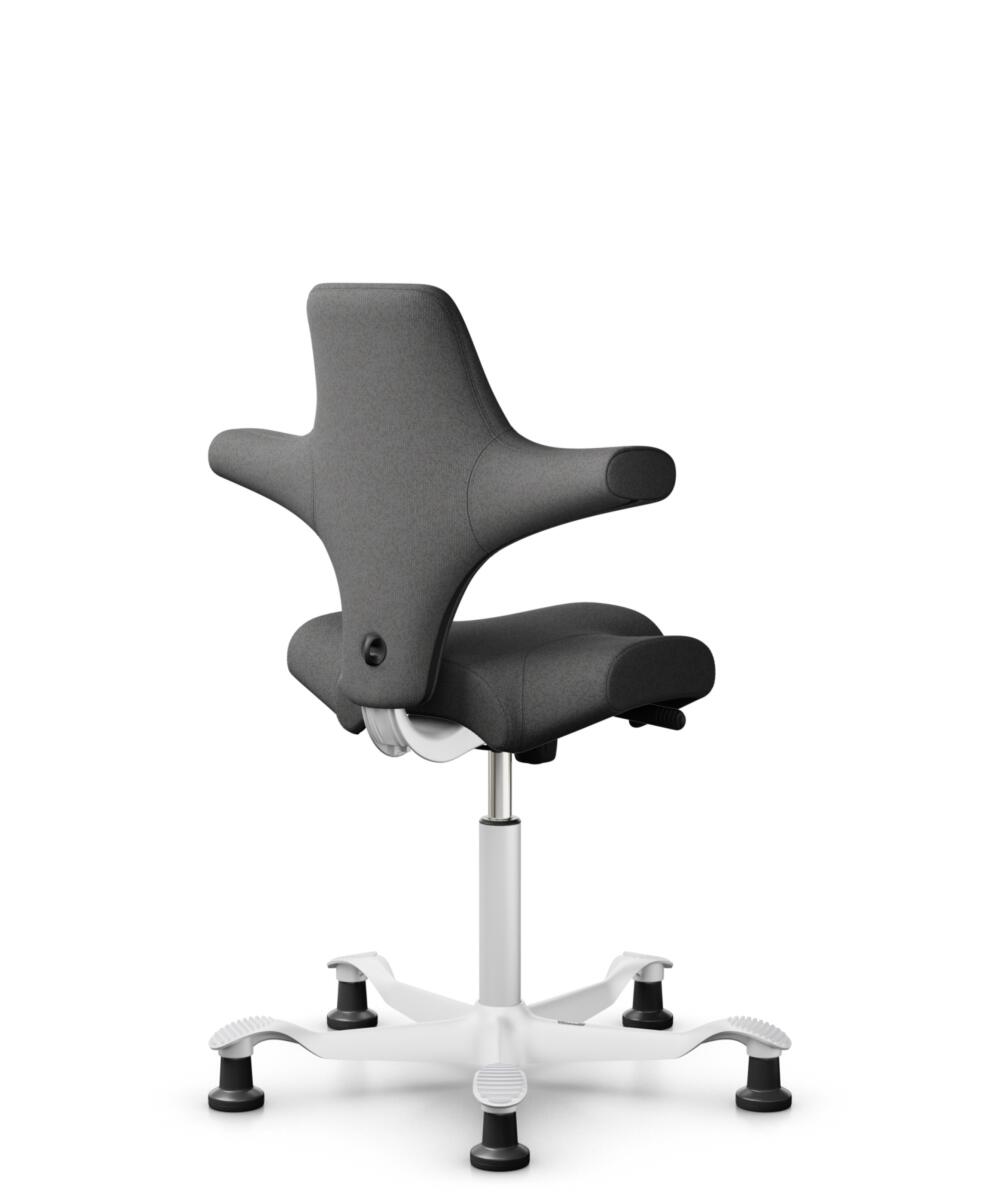 HÅG Capisco 8106 - Capture (Gabriel) - Wol / Polyamide - CPT4601 - Dark grey - Framekleur - Wit - Gasveer - 150 mm (Zithoogte 40-55cm) - Vloercontact - Glijdoppen - Voetenring - Nee, geen voetenring - Voetster - Nee, voetster in framekleur - 3