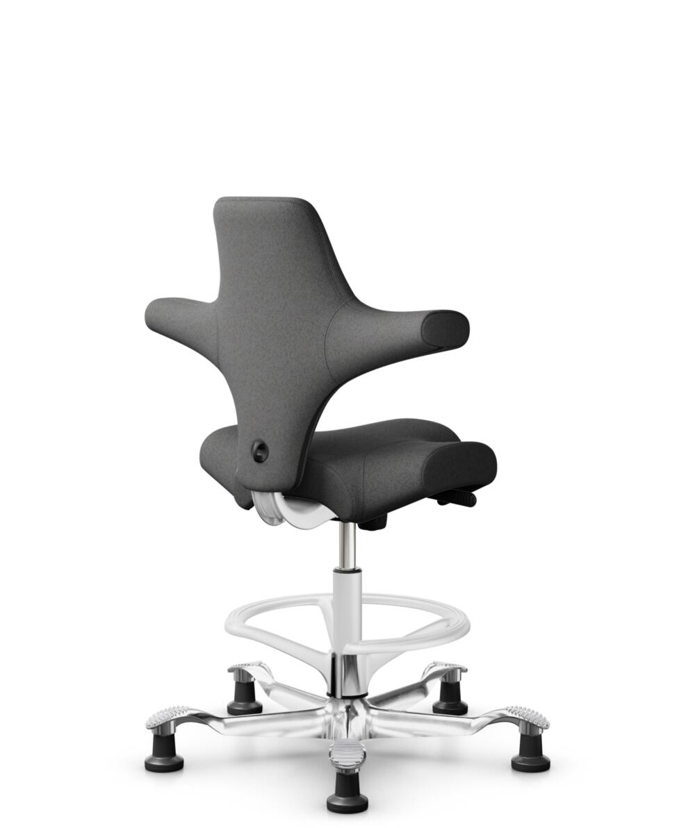 HÅG Capisco 8106 - Capture (Gabriel) - Wol / Polyamide - CPT4601 - Dark grey - Framekleur - Wit - Gasveer - 265 mm (Zithoogte 53-79cm) - Vloercontact - Glijdoppen - Voetenring - Ja, in framekleur - Voetster - Ja, voetster in gepolijst aluminium - 3