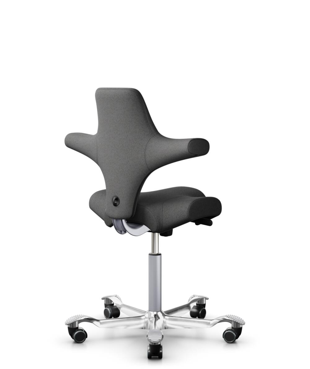 HÅG Capisco 8106 - Capture (Gabriel) - Wol / Polyamide - CPT4601 - Dark grey - Framekleur - Zilver - Gasveer - 150 mm (Zithoogte 40-55cm) - Vloercontact - Harde wielen t.b.v. zachte vloeren - Voetenring - Nee, geen voetenring - Voetster - Ja, voetster ... - 3