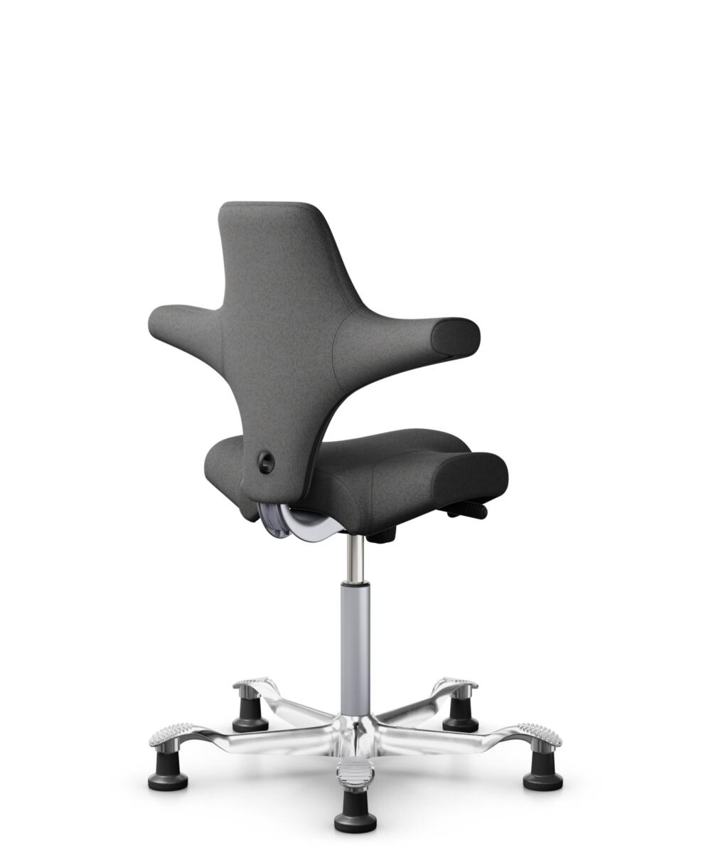 HÅG Capisco 8106 - Capture (Gabriel) - Wol / Polyamide - CPT4601 - Dark grey - Framekleur - Zilver - Gasveer - 150 mm (Zithoogte 40-55cm) - Vloercontact - Glijdoppen - Voetenring - Nee, geen voetenring - Voetster - Ja, voetster in gepolijst aluminium - 3
