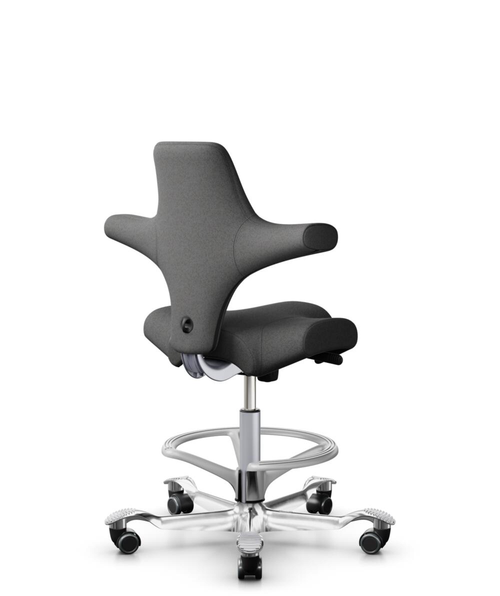HÅG Capisco 8106 - Capture (Gabriel) - Wol / Polyamide - CPT4601 - Dark grey - Framekleur - Zilver - Gasveer - 265 mm (Zithoogte 53-79cm) - Vloercontact - Harde wielen t.b.v. zachte vloeren - Voetenring - Ja, in framekleur - Voetster - Ja, voetster in ... - 1