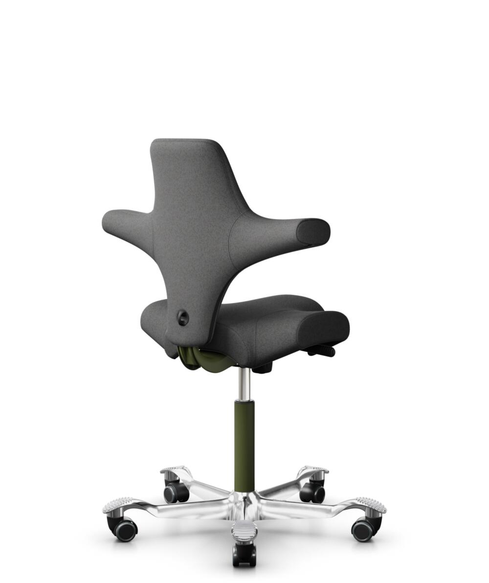 HÅG Capisco 8106 - Capture (Gabriel) - Wol / Polyamide - CPT4601 - Dark grey - Framekleur - Moss Grey - Gasveer - 200 mm (Zithoogte 46-64cm) - Vloercontact - Harde wielen t.b.v. zachte vloeren - Voetenring - Nee, geen voetenring - Voetster - Ja, voetst... - 3