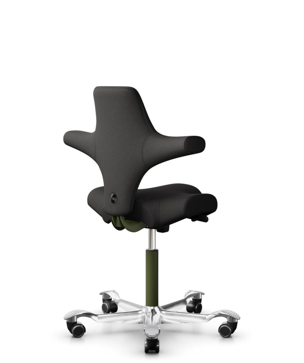 HÅG Capisco 8106 - Capture (Gabriel) - Wol / Polyamide - CPT5501 - Charcoal - Framekleur - Moss Grey - Gasveer - 200 mm (Zithoogte 46-64cm) - Vloercontact - Zachte wielen t.b.v. harde vloeren - Voetenring - Nee, geen voetenring - Voetster - Ja, voetste... - 1