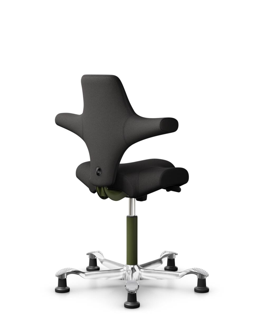 HÅG Capisco 8106 - Capture (Gabriel) - Wol / Polyamide - CPT5501 - Charcoal - Framekleur - Moss Grey - Gasveer - 200 mm (Zithoogte 46-64cm) - Vloercontact - Glijdoppen - Voetenring - Nee, geen voetenring - Voetster - Ja, voetster in gepolijst aluminium - 3