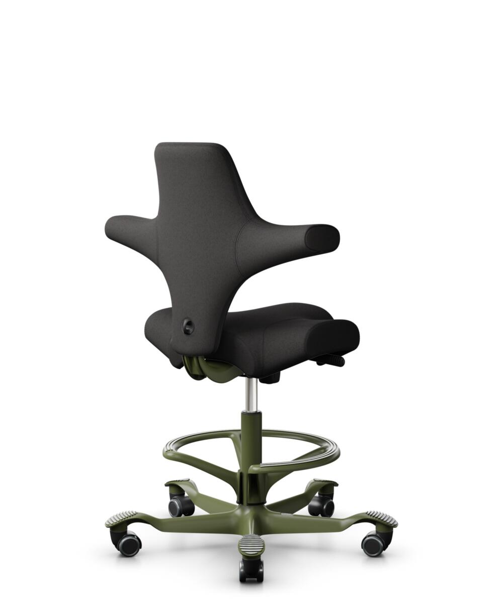 HÅG Capisco 8106 - Capture (Gabriel) - Wol / Polyamide - CPT5501 - Charcoal - Framekleur - Moss Grey - Gasveer - 265 mm (Zithoogte 53-79cm) - Vloercontact - Harde wielen t.b.v. zachte vloeren - Voetenring - Ja, in framekleur - Voetster - Nee, voetster ... - 1