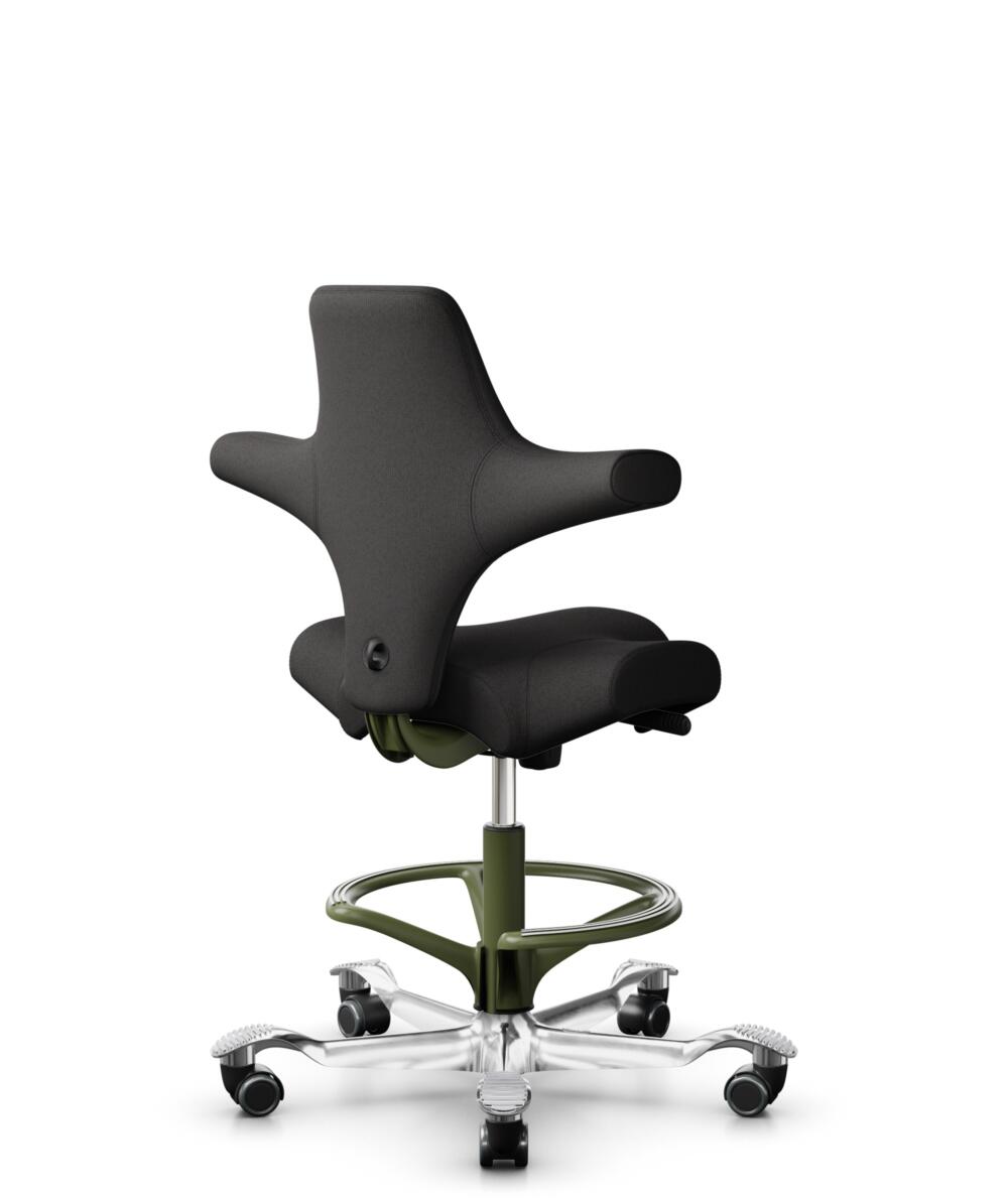 HÅG Capisco 8106 - Capture (Gabriel) - Wol / Polyamide - CPT5501 - Charcoal - Framekleur - Moss Grey - Gasveer - 265 mm (Zithoogte 53-79cm) - Vloercontact - Zachte wielen t.b.v. harde vloeren - Voetenring - Ja, in framekleur - Voetster - Ja, voetster i... - 3