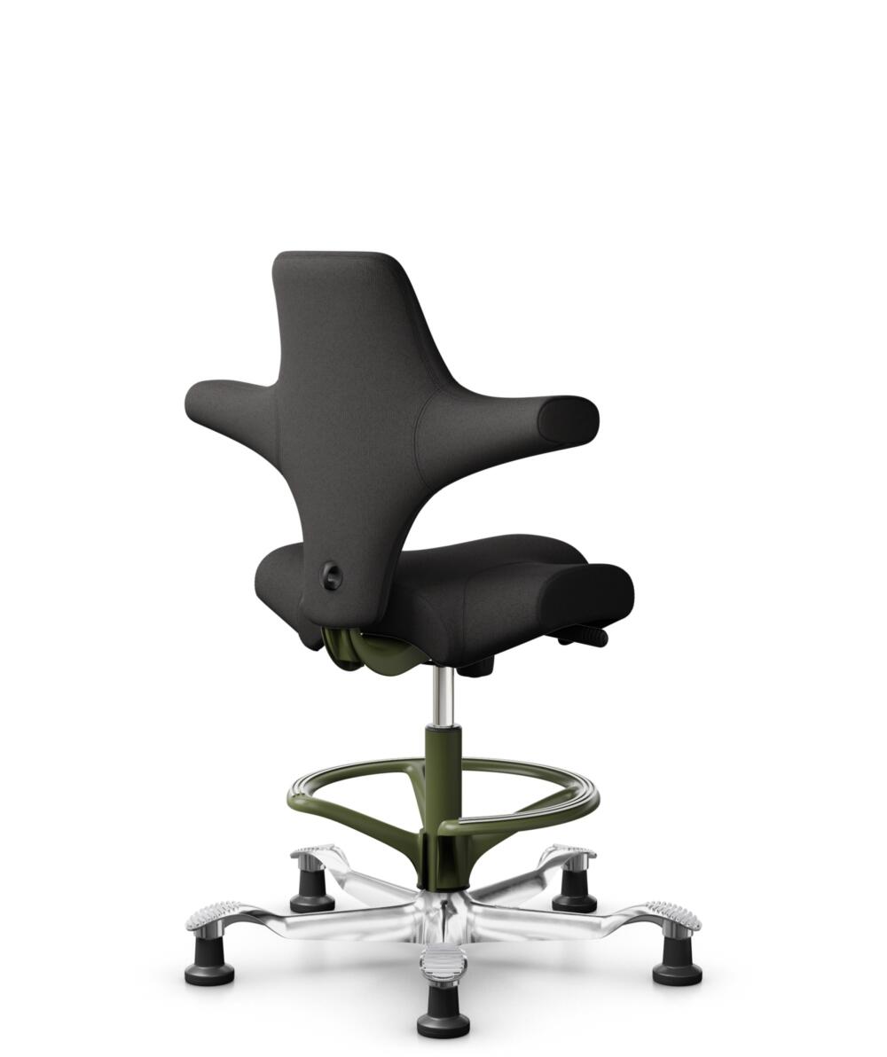 HÅG Capisco 8106 - Capture (Gabriel) - Wol / Polyamide - CPT5501 - Charcoal - Framekleur - Moss Grey - Gasveer - 265 mm (Zithoogte 53-79cm) - Vloercontact - Glijdoppen - Voetenring - Ja, in framekleur - Voetster - Ja, voetster in gepolijst aluminium - 2