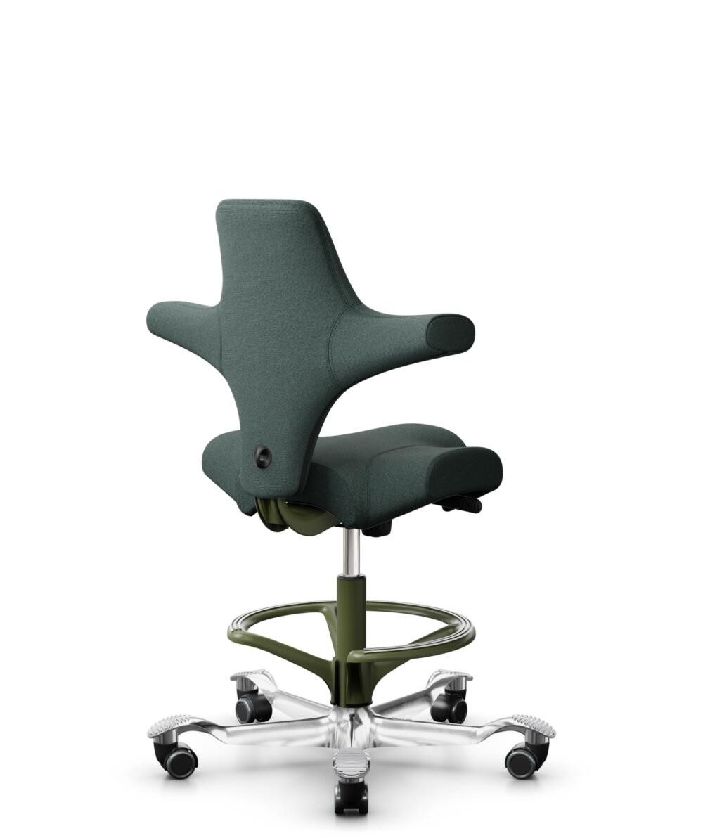 HÅG Capisco 8106 - Capture (Gabriel) - Wol / Polyamide - CPT6601 - Blue - Framekleur - Moss Grey - Gasveer - 200 mm (Zithoogte 46-64cm) - Vloercontact - Harde wielen t.b.v. zachte vloeren - Voetenring - Ja, in framekleur - Voetster - Ja, voetster in ge... - 1