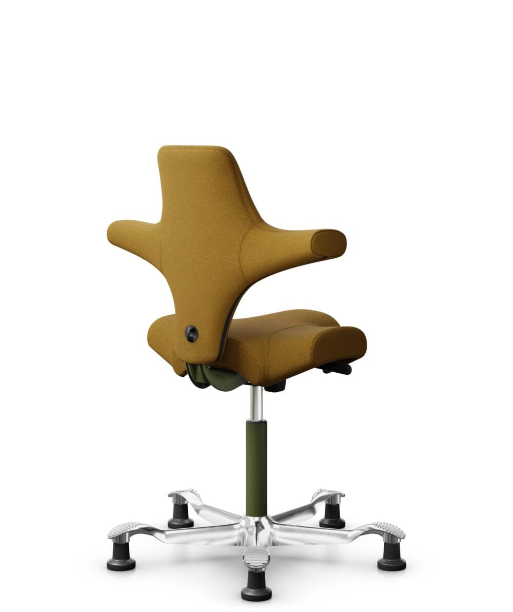 HÅG Capisco 8106 - Capture (Gabriel) - Wol / Polyamide - CPT6401 - Ochre - Framekleur - Moss Grey - Gasveer - 265 mm (Zithoogte 53-79cm) - Vloercontact - Glijdoppen - Voetenring - Nee, geen voetenring - Voetster - Ja, voetster in gepolijst aluminium - 3
