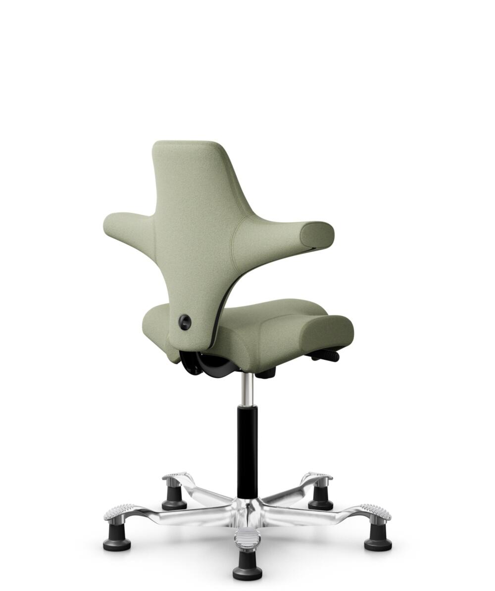 HÅG Capisco 8106 - Capture (Gabriel) - Wol / Polyamide - CPT5101 - Green-grey - Framekleur - Zwart - Gasveer - 150 mm (Zithoogte 40-55cm) - Vloercontact - Glijdoppen - Voetenring - Nee, geen voetenring - Voetster - Ja, voetster in gepolijst aluminium - 1