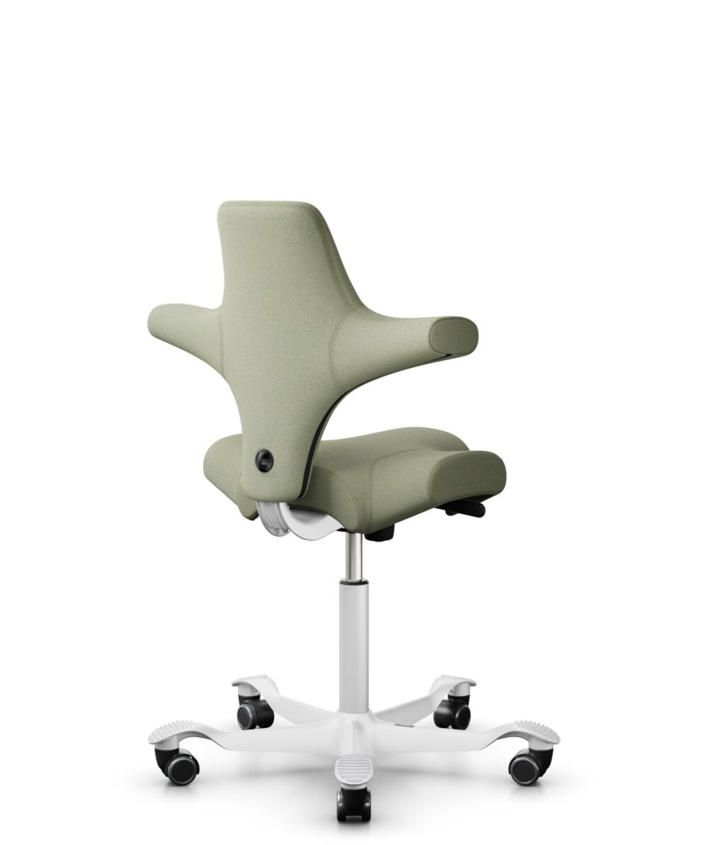 HÅG Capisco 8106 - Capture (Gabriel) - Wol / Polyamide - CPT5101 - Green-grey - Framekleur - Wit - Gasveer - 200 mm (Zithoogte 46-64cm) - Vloercontact - Harde wielen t.b.v. zachte vloeren - Voetenring - Nee, geen voetenring - Voetster - Nee, voetster i... - 3