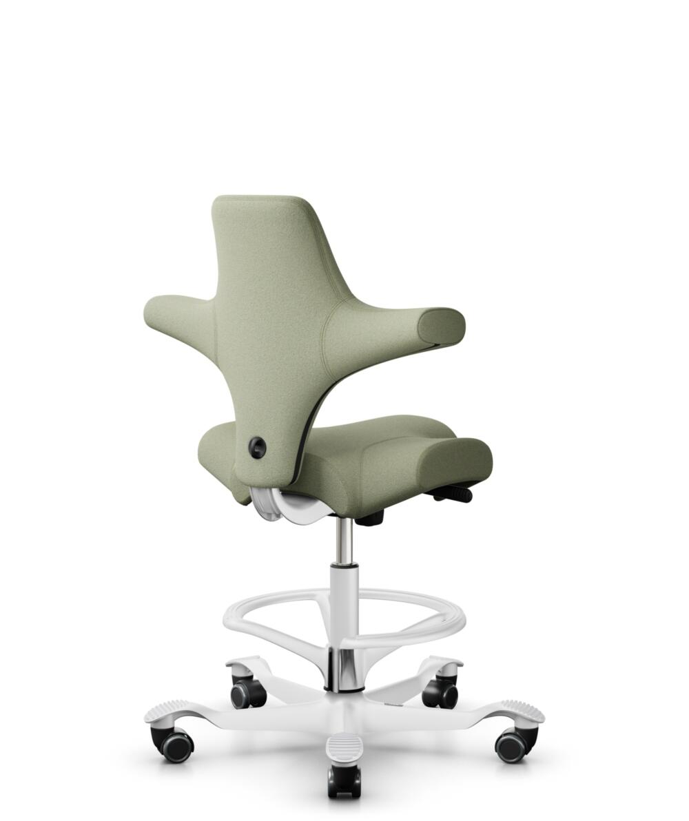 HÅG Capisco 8106 - Capture (Gabriel) - Wol / Polyamide - CPT5101 - Green-grey - Framekleur - Wit - Gasveer - 200 mm (Zithoogte 46-64cm) - Vloercontact - Harde wielen t.b.v. zachte vloeren - Voetenring - Ja, in framekleur - Voetster - Nee, voetster in f... - 1
