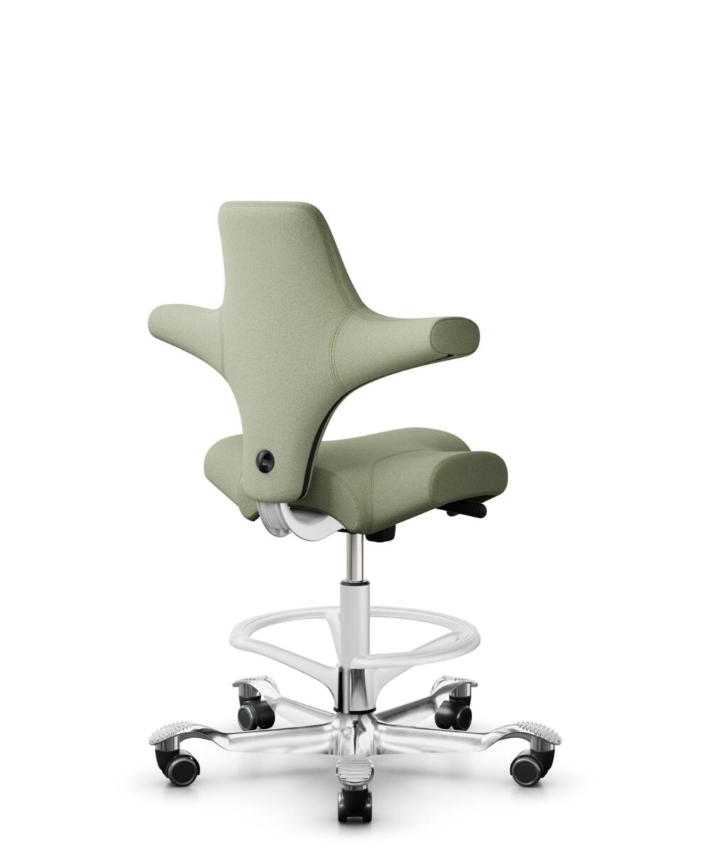 HÅG Capisco 8106 - Capture (Gabriel) - Wol / Polyamide - CPT5101 - Green-grey - Framekleur - Wit - Gasveer - 200 mm (Zithoogte 46-64cm) - Vloercontact - Zachte wielen t.b.v. harde vloeren - Voetenring - Ja, in framekleur - Voetster - Ja, voetster in ge... - 3