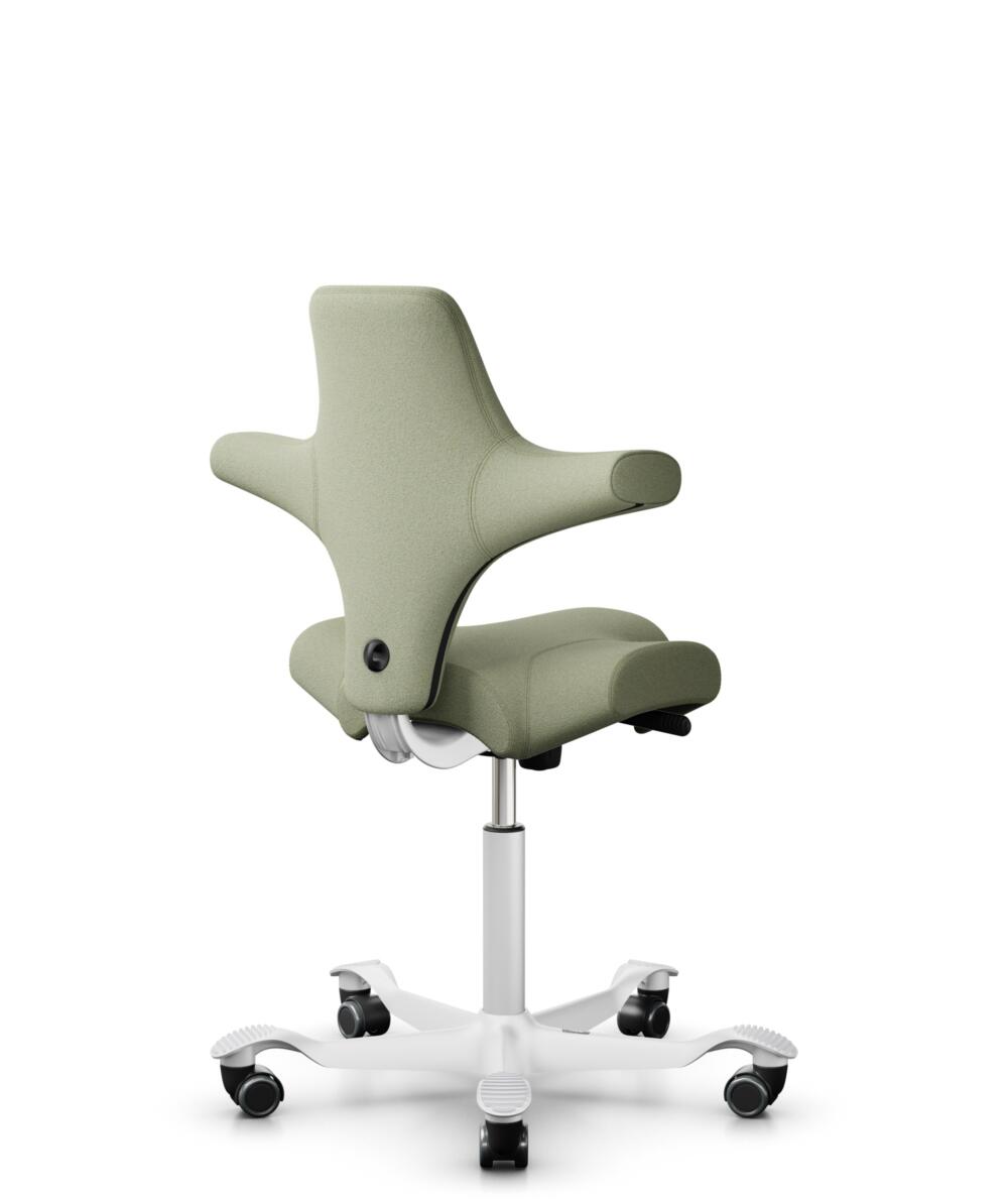 HÅG Capisco 8106 - Capture (Gabriel) - Wol / Polyamide - CPT5101 - Green-grey - Framekleur - Wit - Gasveer - 265 mm (Zithoogte 53-79cm) - Vloercontact - Harde wielen t.b.v. zachte vloeren - Voetenring - Nee, geen voetenring - Voetster - Nee, voetster i... - 3